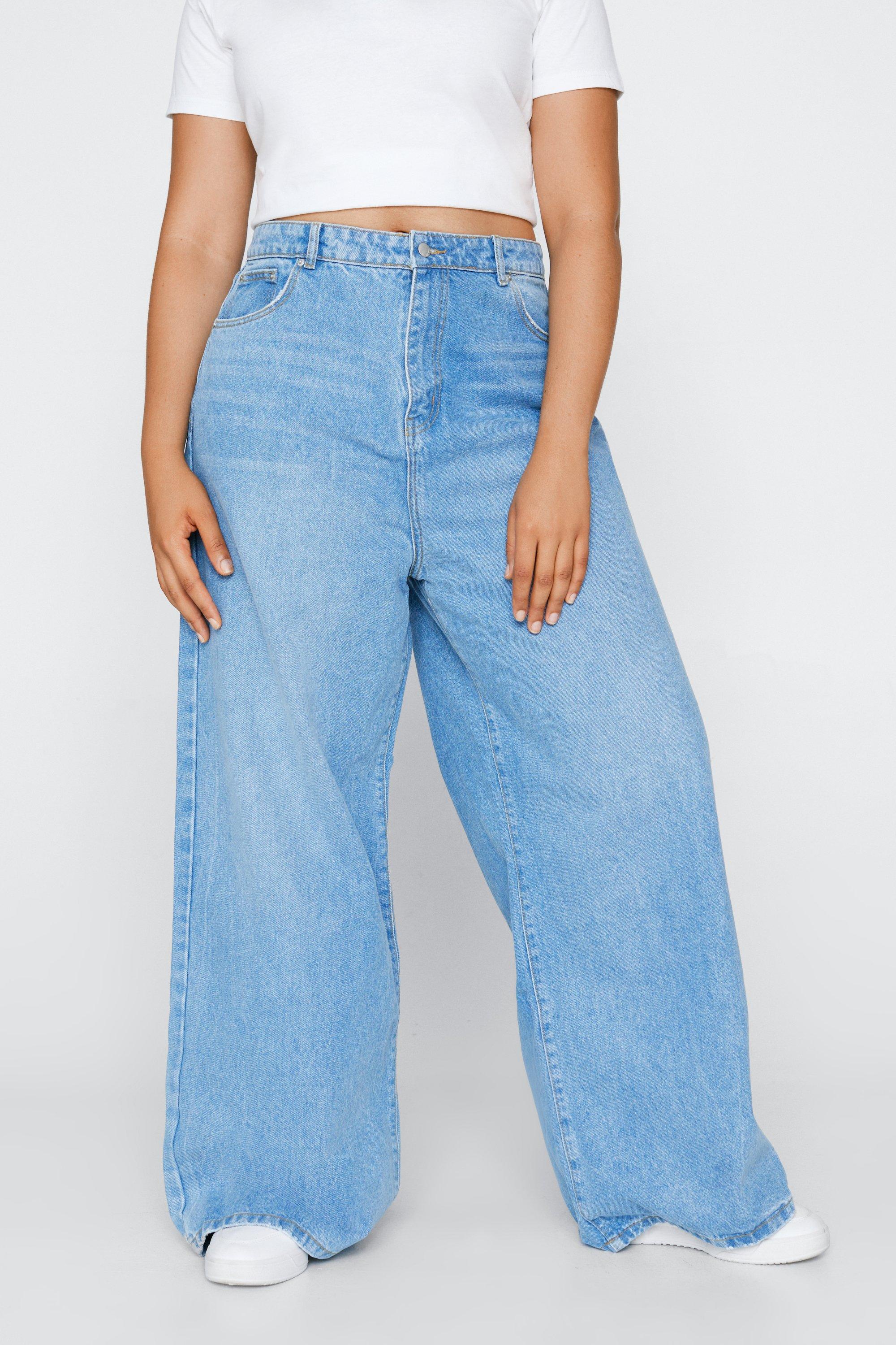 Plus size denim wide leg pants hotsell